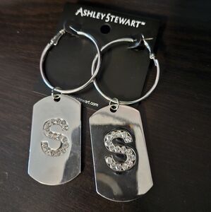 Siver hoop monogram earrings